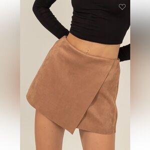 FAUX SUEDE HIGH WAIST WRAP SKORT